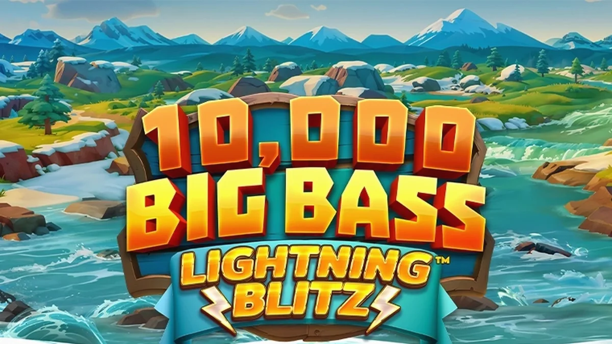 Interface do jogo 10,000 Big Bass Lightning Blitz com estilo arcade